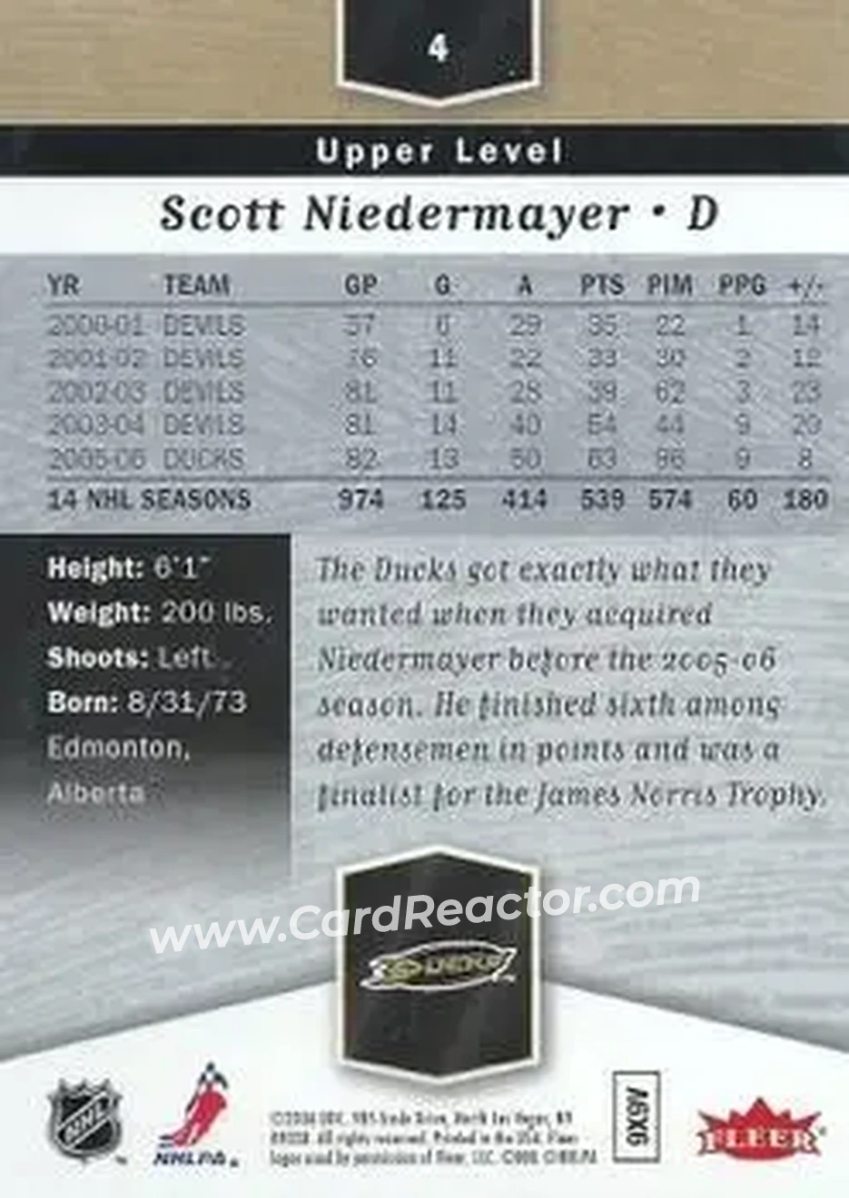 2006-07 Flair Showcase #4 - Scott Niedermayer - Anaheim Ducks - Back