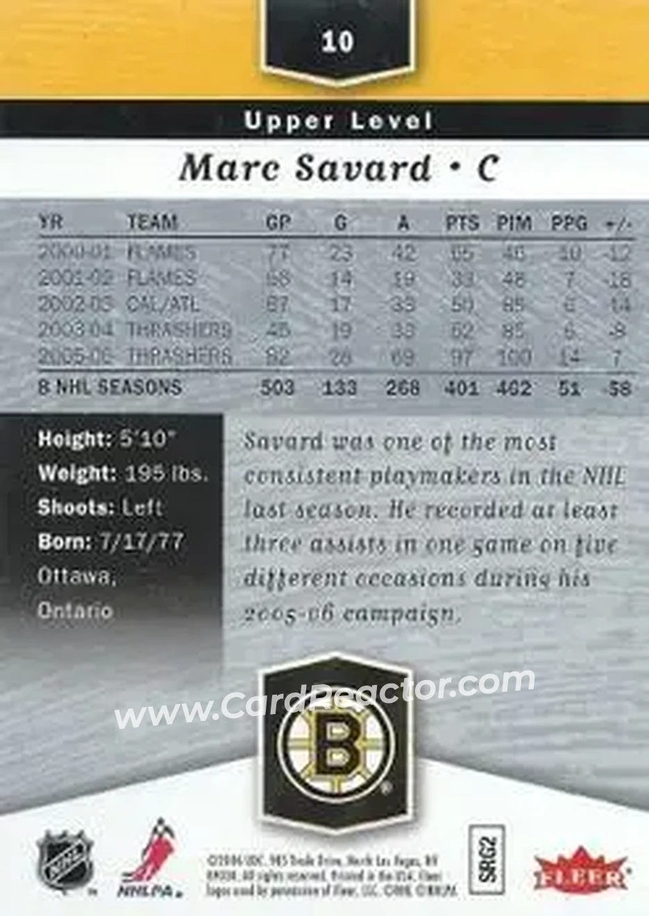 2006-07 Flair Showcase #10 - Marc Savard - Boston Bruins - Back