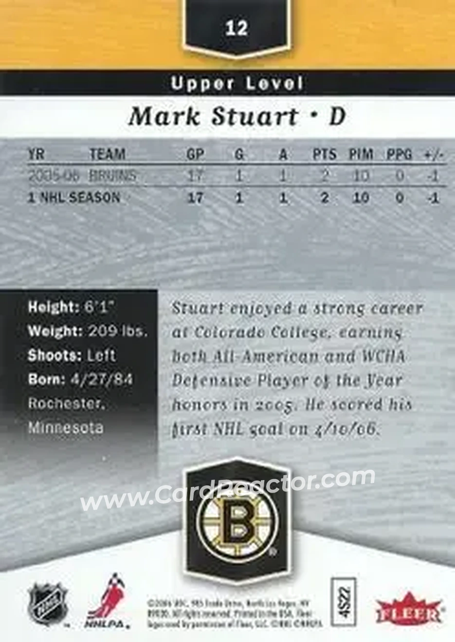 2006-07 Flair Showcase #12 - Mark Stuart - Boston Bruins - Back