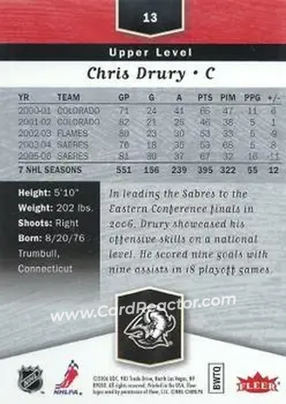 2006-07 Flair Showcase #13 - Chris Drury - Buffalo Sabres - Back