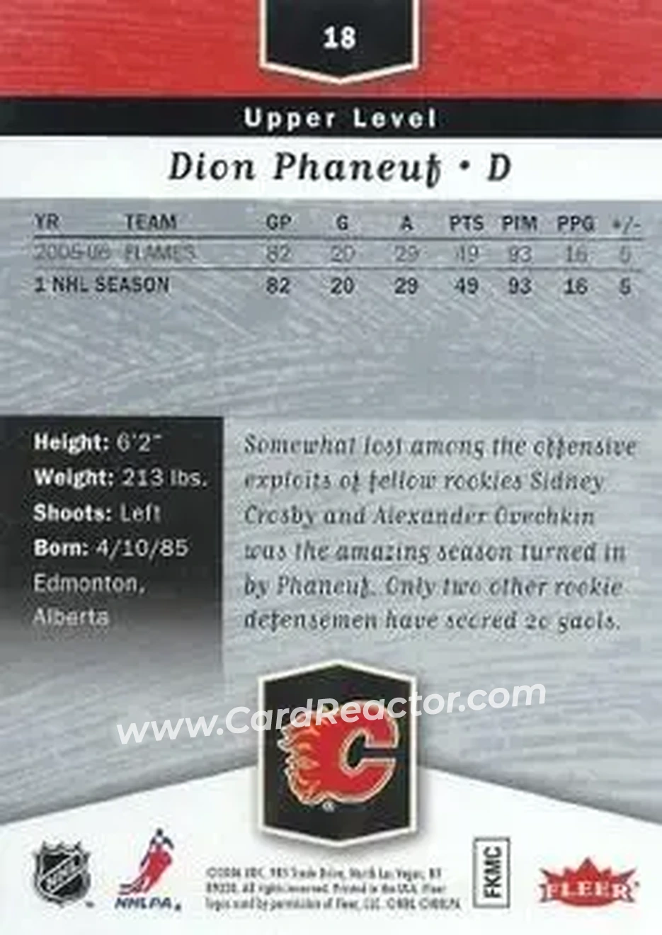 2006-07 Flair Showcase #18 - Dion Phaneuf - Calgary Flames - Back