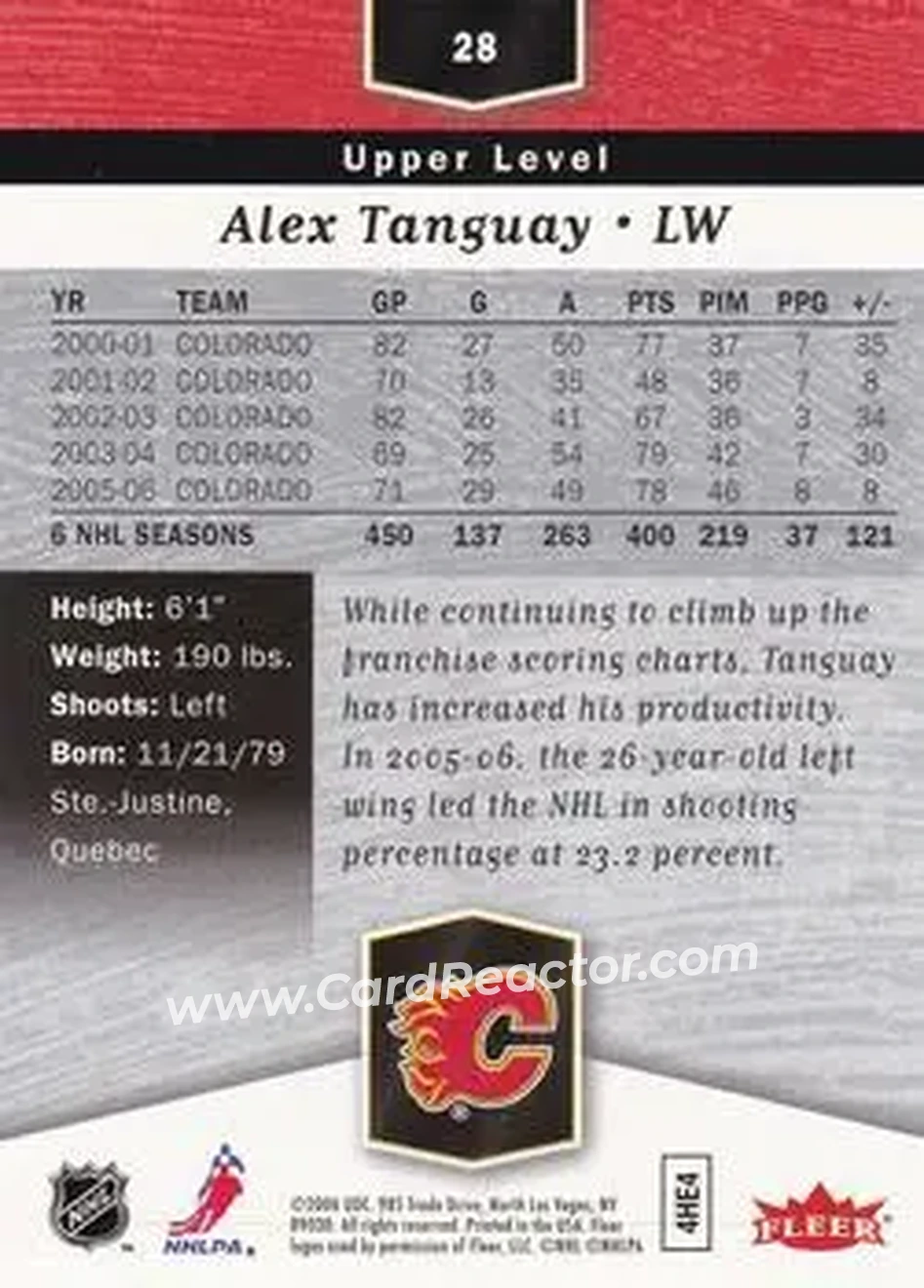 2006-07 Flair Showcase #28 - Alex Tanguay - Calgary Flames - Back