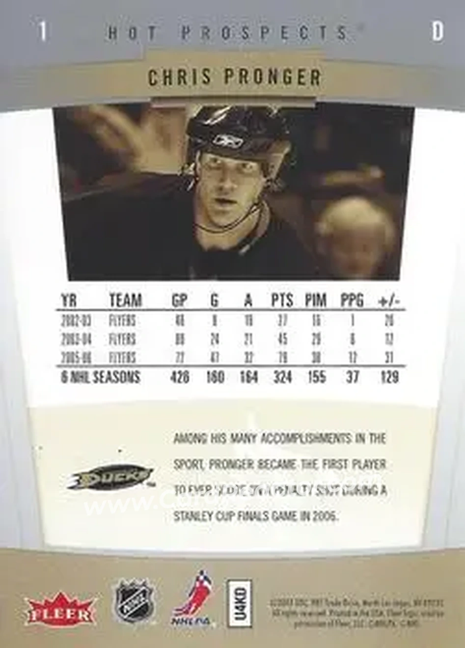 2006-07 Fleer Hot Prospects #1 - Chris Pronger - Anaheim Ducks - Back