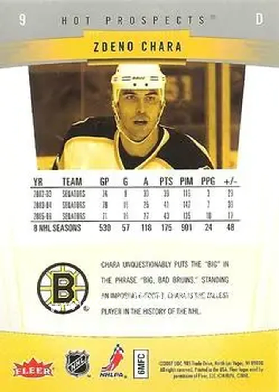 2006-07 Fleer Hot Prospects #9 - Zdeno Chara - Boston Bruins - Back