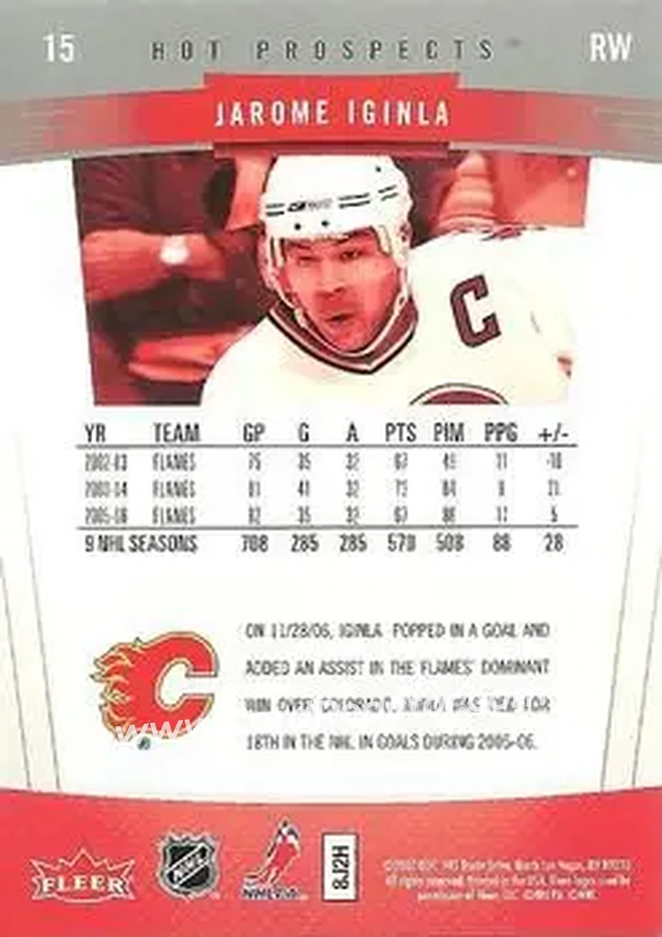 2006-07 Fleer Hot Prospects #15 - Jarome Iginla - Calgary Flames - Back