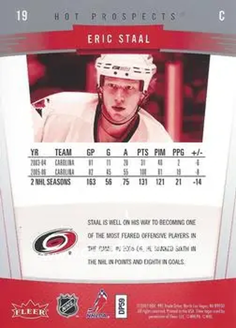 2006-07 Fleer Hot Prospects #19 - Eric Staal - Carolina Hurricanes - Back
