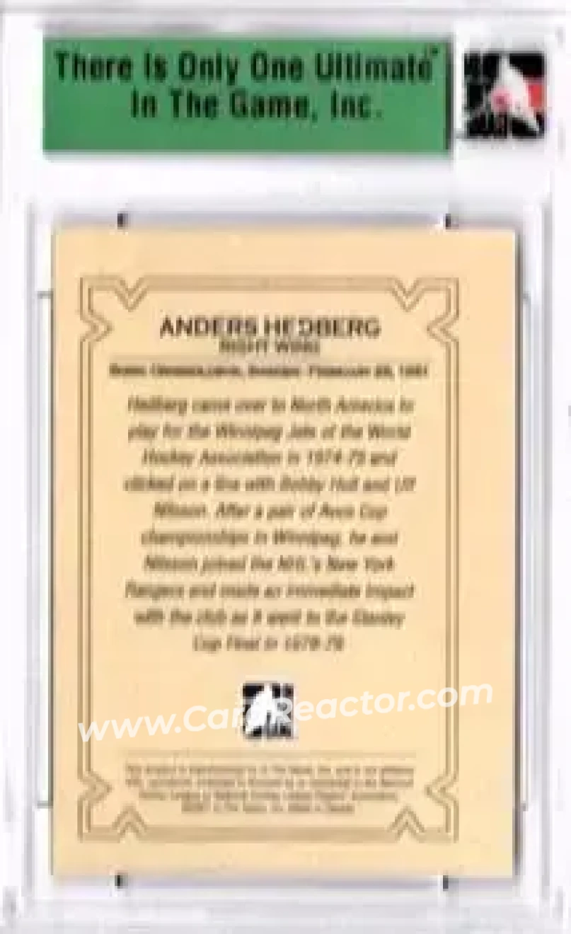 2006-07 In The Game Ultimate Memorabilia #NNO - Anders Hedberg - Winnipeg Jets - Back 2006-07 In The Game Ultimate Memorabilia #NNO - Anders Hedberg - Winnipeg Jets - Back