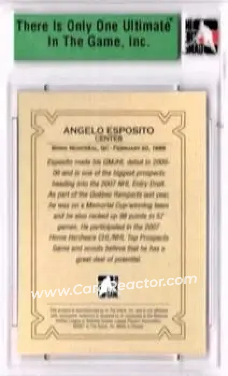 2006-07 In The Game Ultimate Memorabilia #NNO - Angelo Esposito - Quebec Remparts - Back 2006-07 In The Game Ultimate Memorabilia #NNO - Angelo Esposito - Quebec Remparts - Back