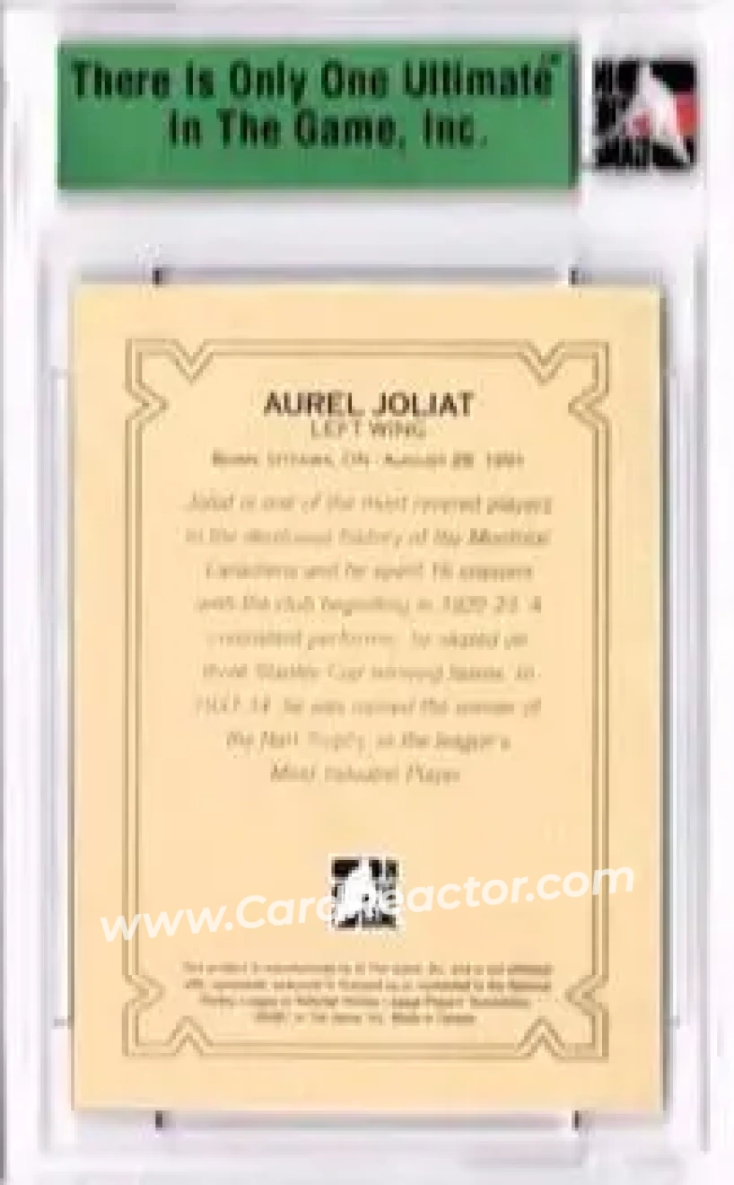 2006-07 In The Game Ultimate Memorabilia #NNO - Aurele Joliat - Montreal Canadiens - Back