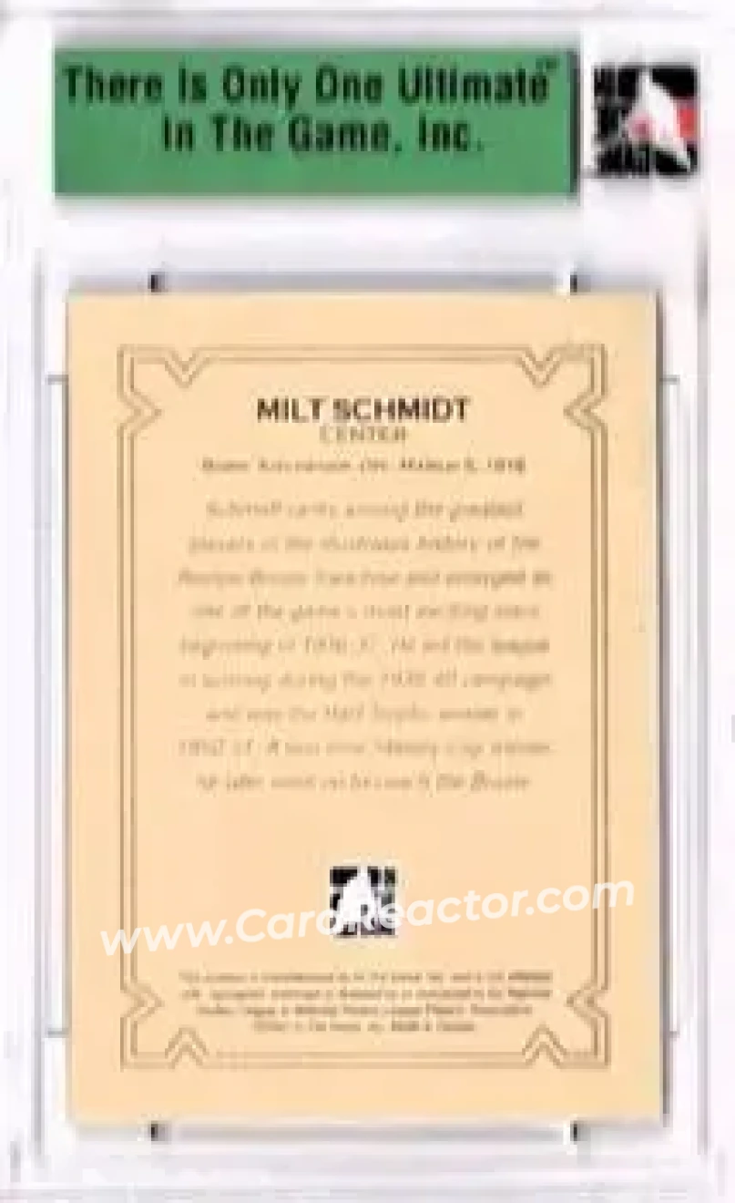 2006-07 In The Game Ultimate Memorabilia #NNO - Milt Schmidt - Boston Bruins - Back 2006-07 In The Game Ultimate Memorabilia #NNO - Milt Schmidt - Boston Bruins - Back