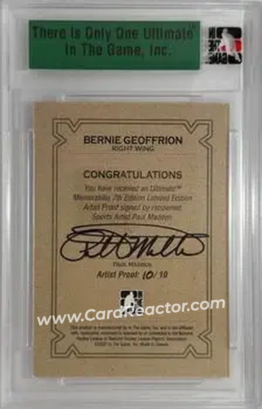 2006-07 In The Game Ultimate Memorabilia - Artist Proof #NNO - Bernie Geoffrion - Montreal Canadiens - Back