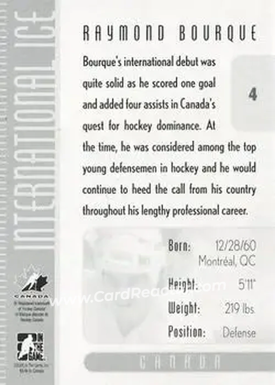2006-07 In The Game Used International Ice #4 - Ray Bourque - Canada - Back
