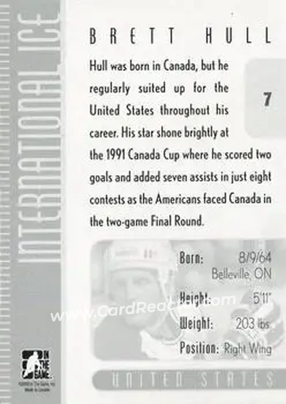 2006-07 In The Game Used International Ice #7 - Brett Hull - USA - Back 2006-07 In The Game Used International Ice #7 - Brett Hull - USA - Back