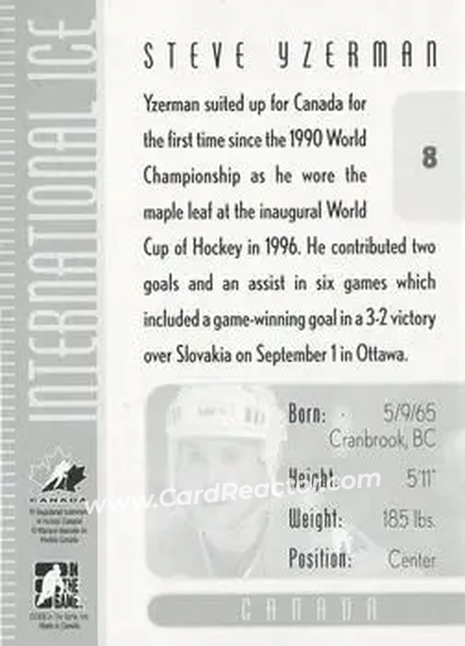 2006-07 In The Game Used International Ice #8 - Steve Yzerman - Canada - Back