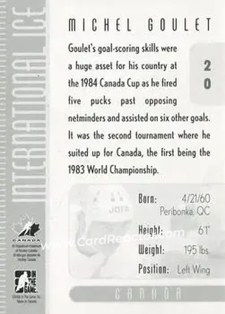 2006-07 In The Game Used International Ice #20 - Michel Goulet - Canada - Back