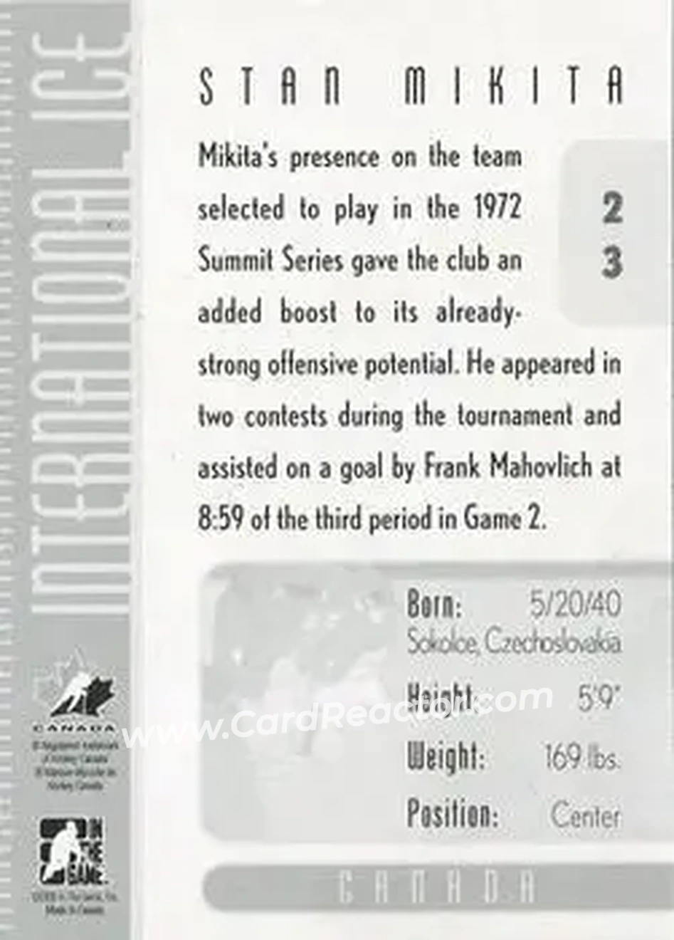 2006-07 In The Game Used International Ice #23 - Stan Mikita - Canada - Back