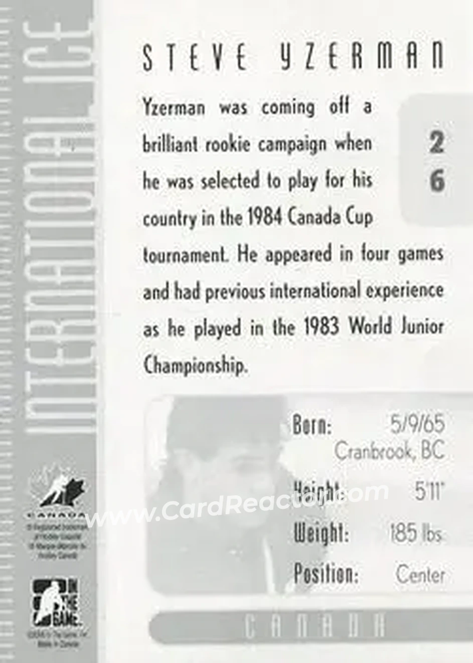 2006-07 In The Game Used International Ice #26 - Steve Yzerman - Canada - Back