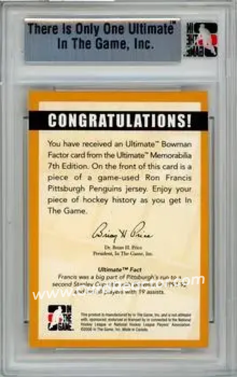 2006-07 In The Game Ultimate Memorabilia - Bowman Factor #NNO - Ron Francis - Pittsburgh Penguins - Back