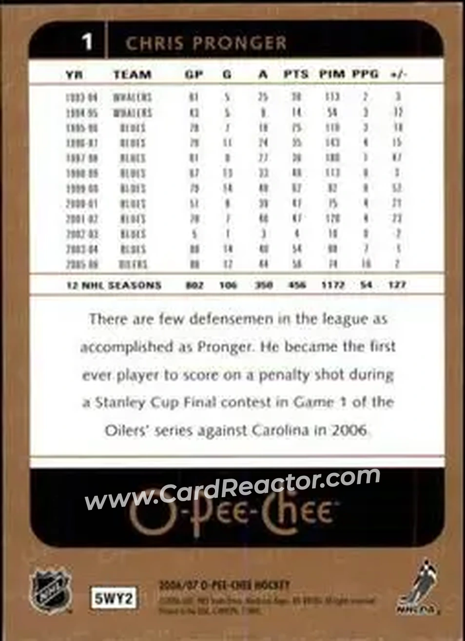2006-07 O-Pee-Chee #1 - Chris Pronger - Anaheim Ducks - Back