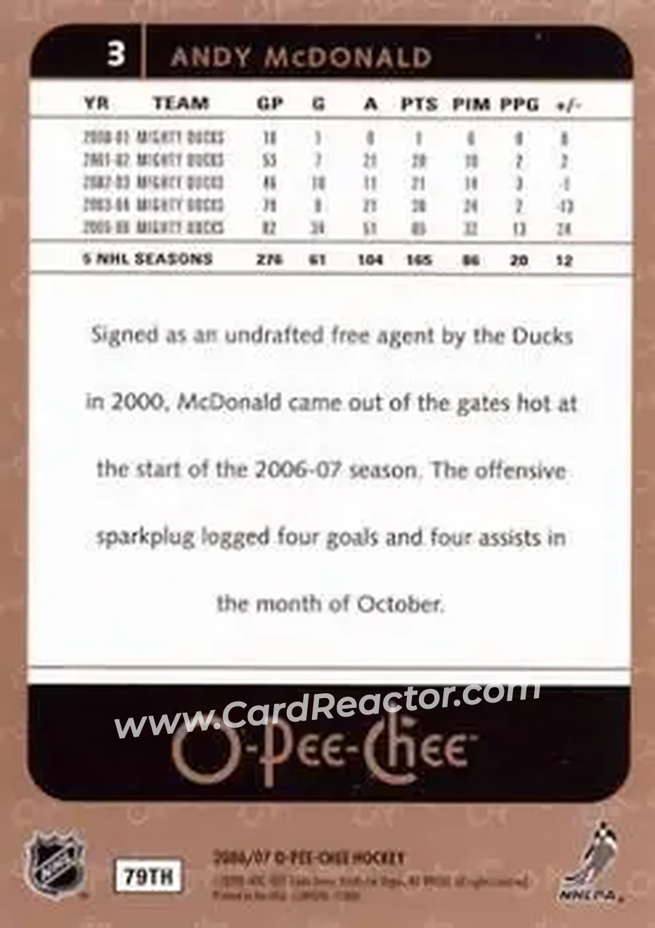 2006-07 O-Pee-Chee #3 - Andy McDonald - Anaheim Ducks - Back