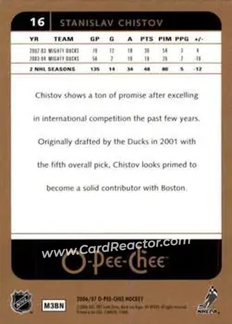 2006-07 O-Pee-Chee #16 - Stanislav Chistov - Anaheim Ducks - Back