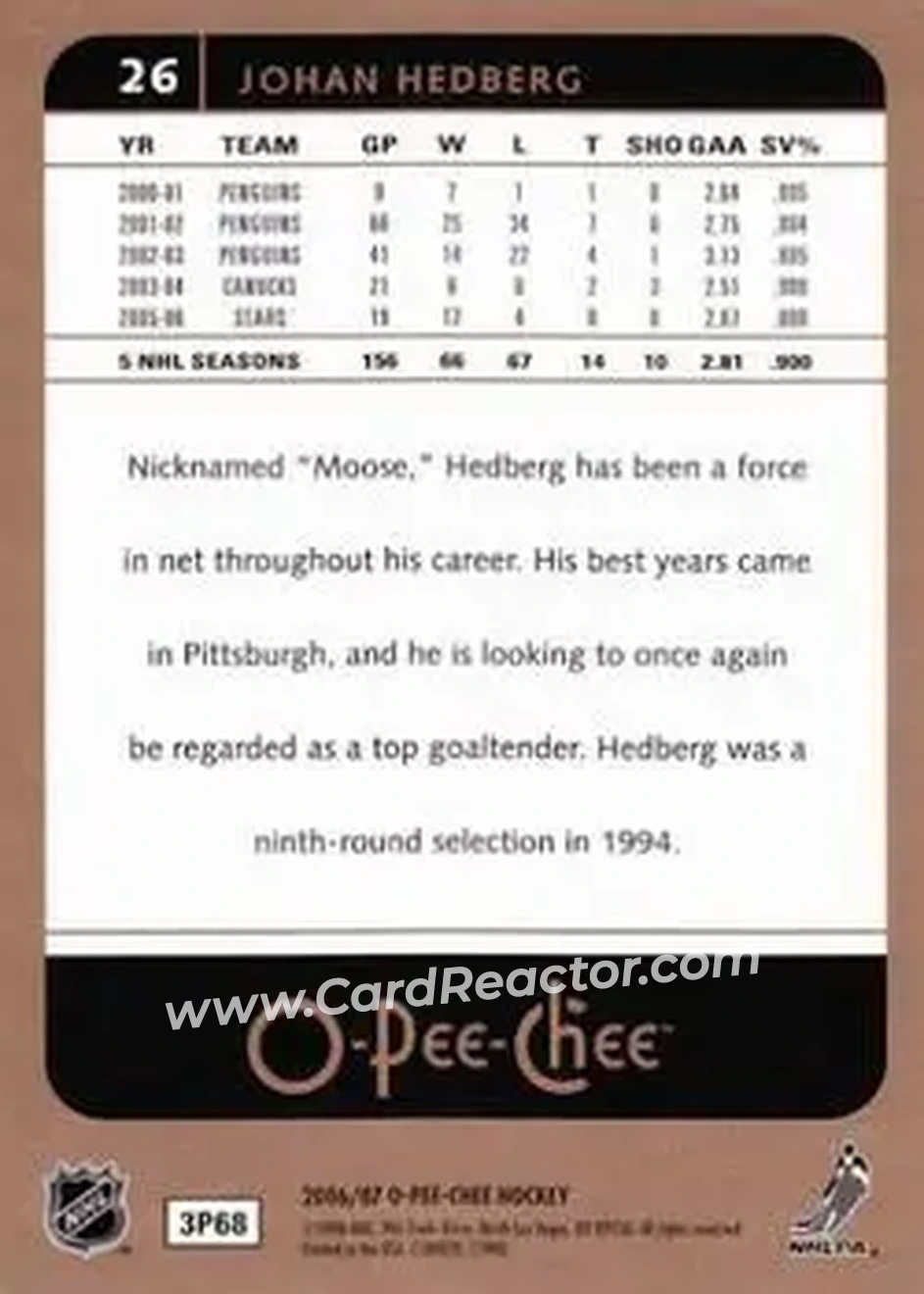 2006-07 O-Pee-Chee #26 - Johan Hedberg - Atlanta Thrashers - Back