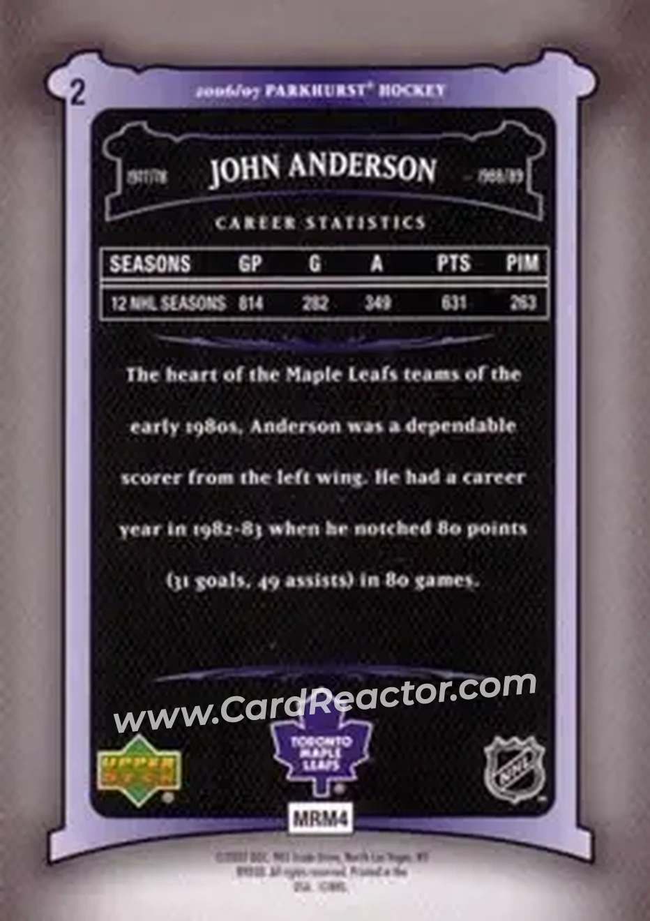 2006-07 Parkhurst #2 - John Anderson - Toronto Maple Leafs - Back