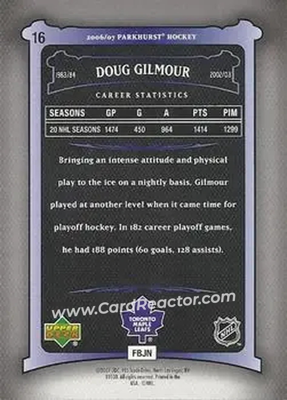 2006-07 Parkhurst #16 - Doug Gilmour - Toronto Maple Leafs - Back