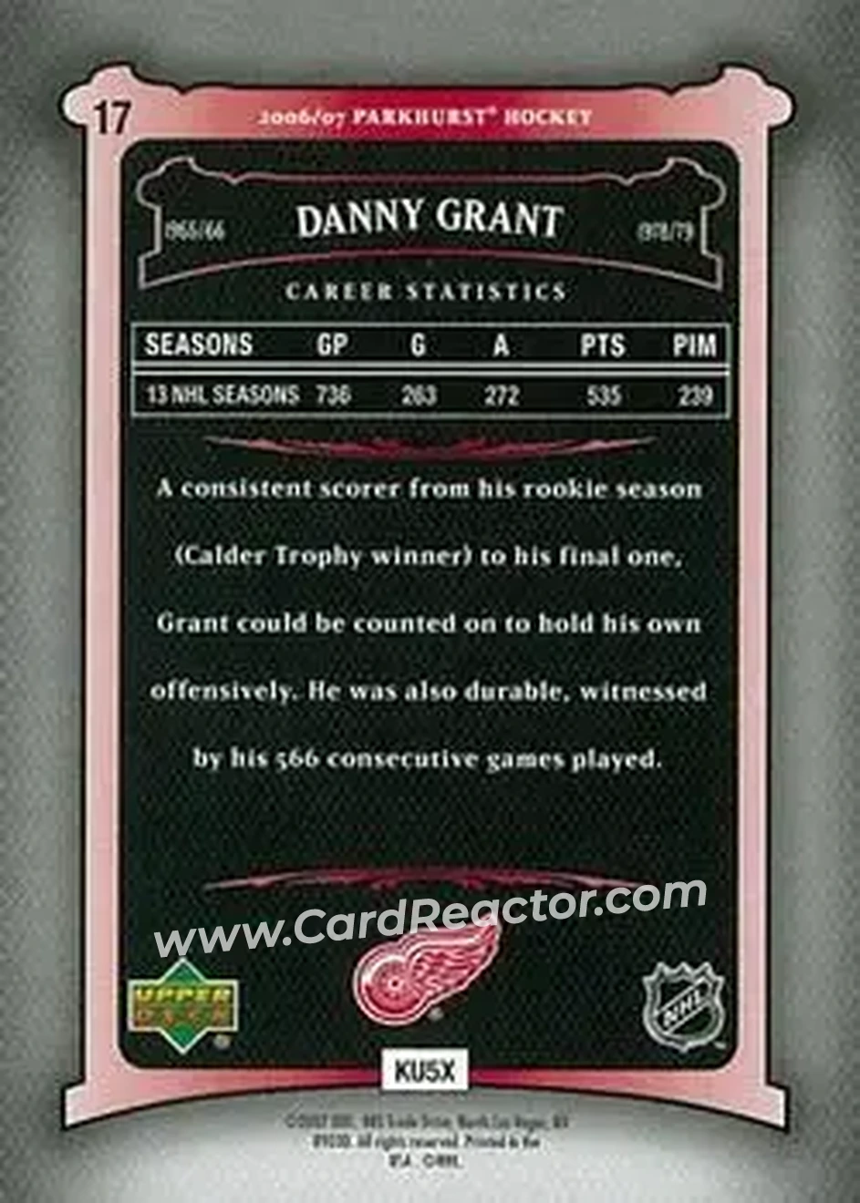 2006-07 Parkhurst #17 - Danny Grant - Detroit Red Wings - Back