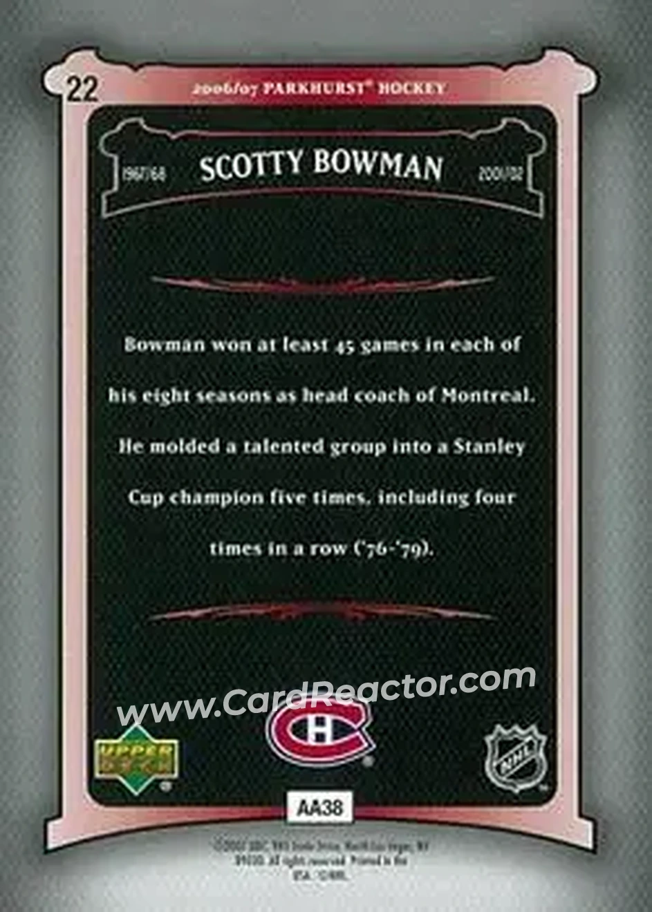 2006-07 Parkhurst #22 - Scotty Bowman - Montreal Canadiens - Back