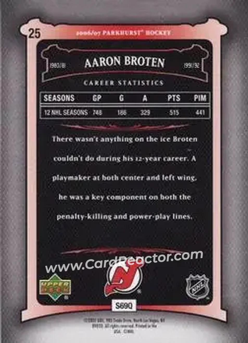 2006-07 Parkhurst #25 - Aaron Broten - New Jersey Devils - Back