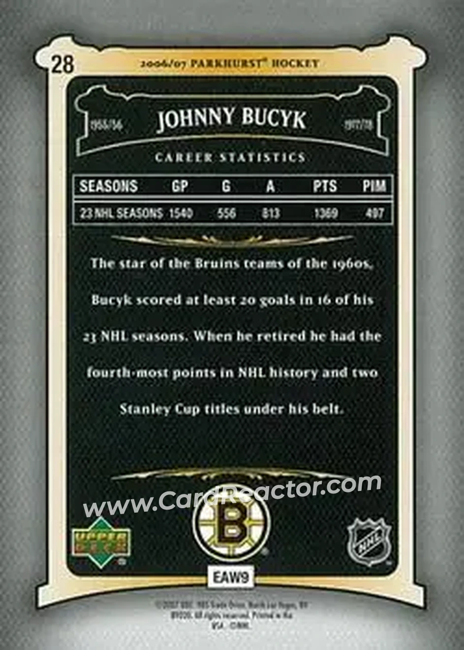 2006-07 Parkhurst #28 - Johnny Bucyk - Boston Bruins - Back