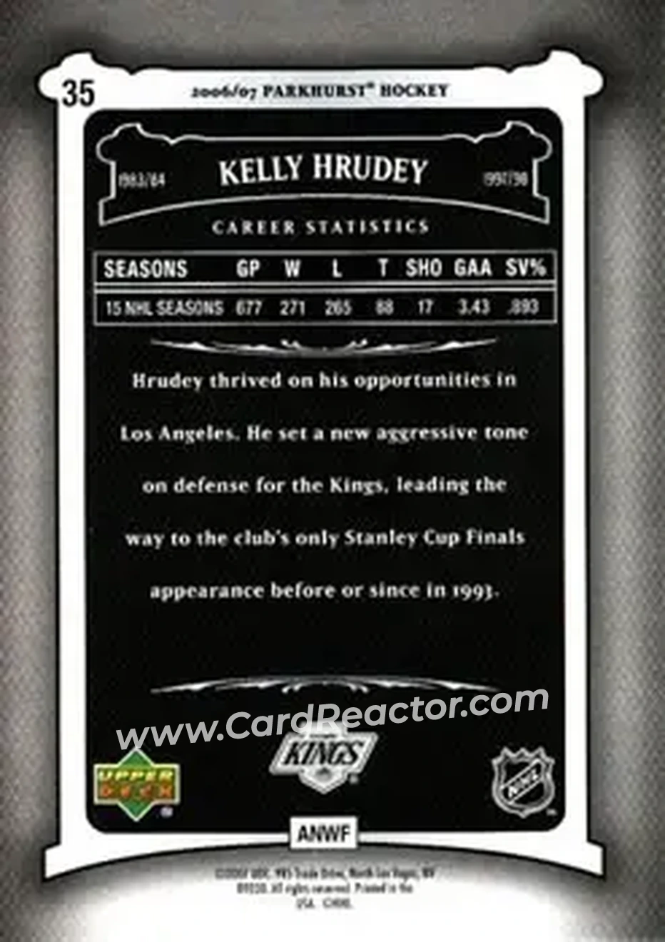 2006-07 Parkhurst #35 - Kelly Hrudey - Los Angeles Kings - Back