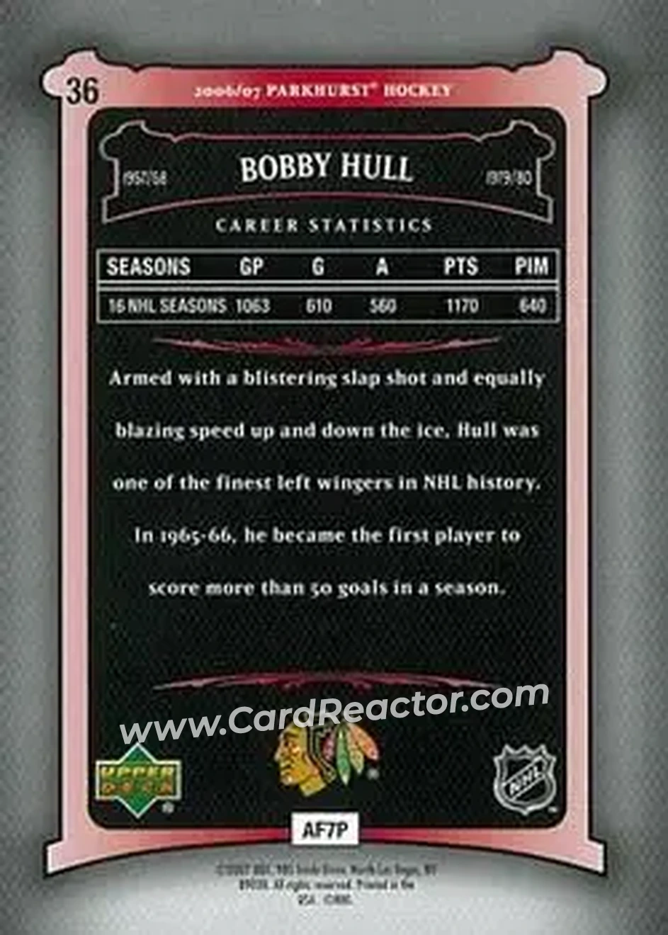 2006-07 Parkhurst #36 - Bobby Hull - Chicago Blackhawks - Back