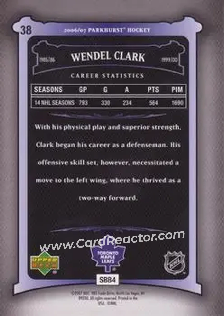 2006-07 Parkhurst #38 - Wendel Clark - Toronto Maple Leafs - Back
