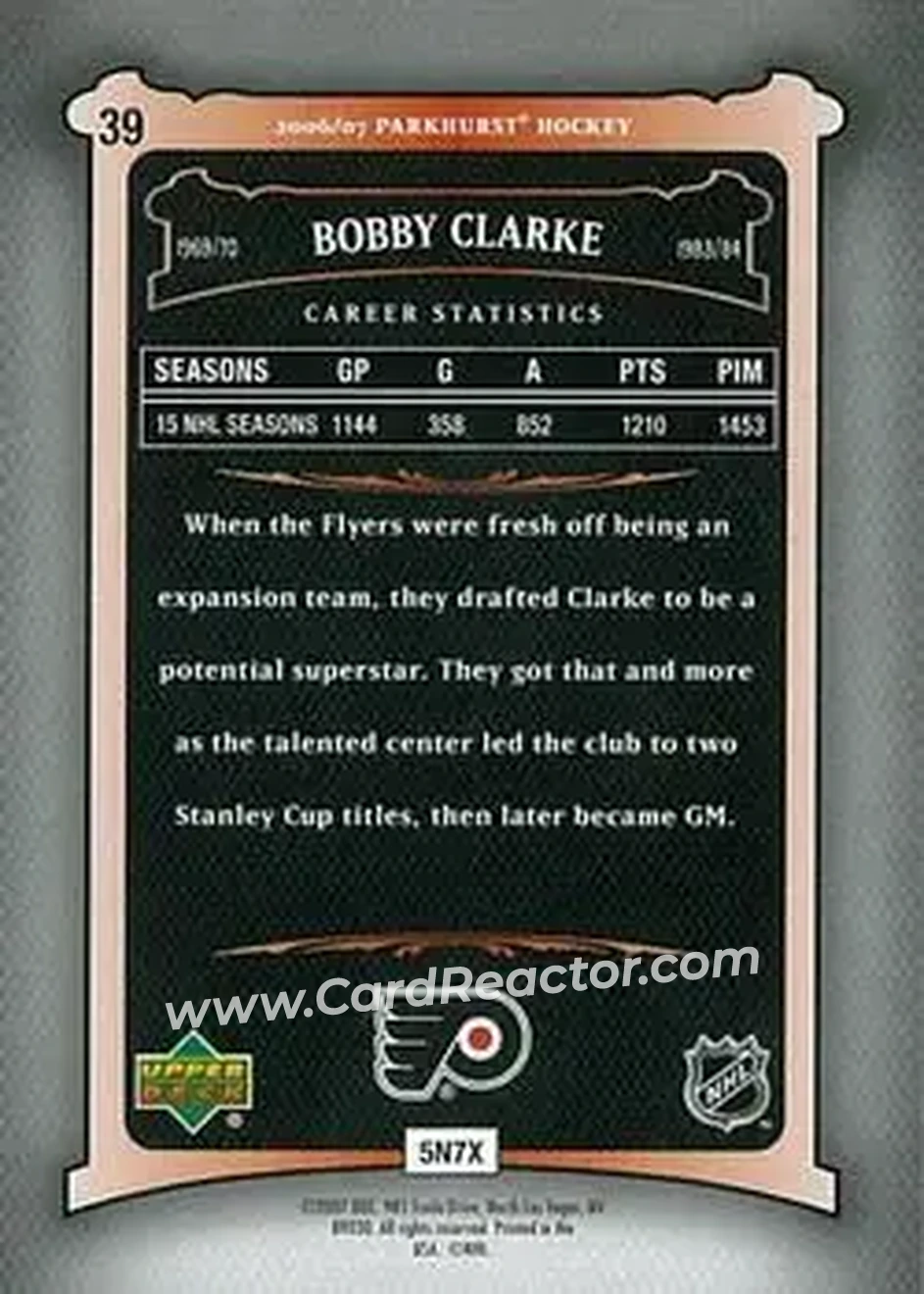 2006-07 Parkhurst #39 - Bob Clarke - Philadelphia Flyers - Back