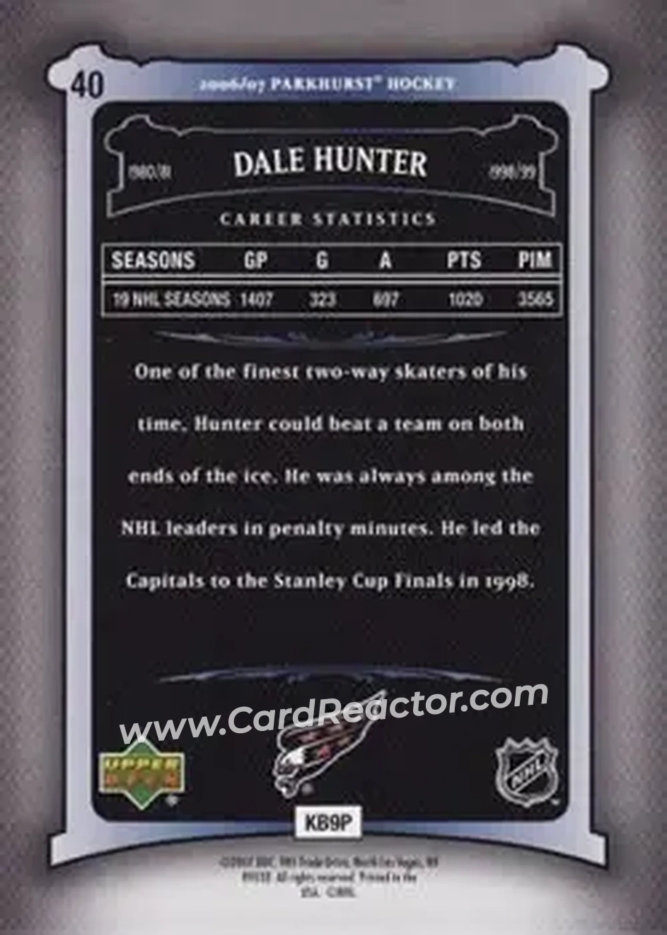 2006-07 Parkhurst #40 - Dale Hunter - Washington Capitals - Back
