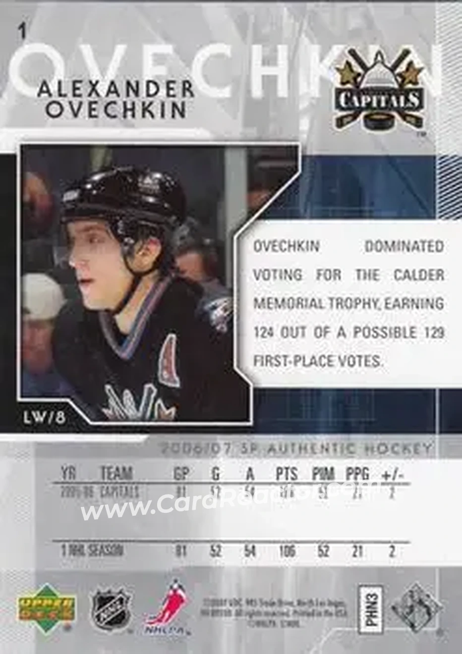 2006-07 SP Authentic #1 - Alex Ovechkin - Washington Capitals - Back