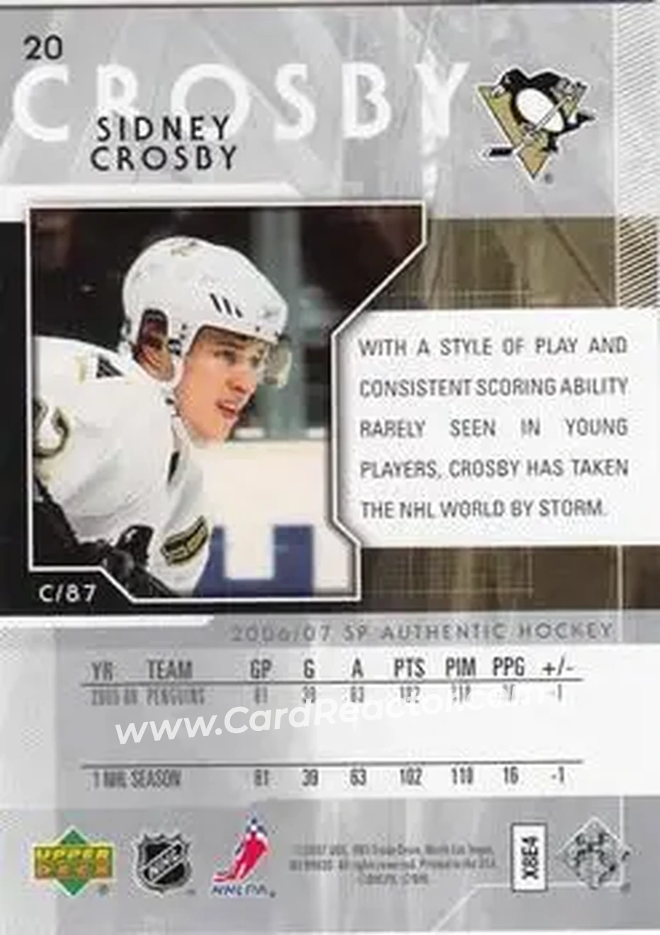 2006-07 SP Authentic #20 - Sidney Crosby - Pittsburgh Penguins - Back 2006-07 SP Authentic #20 - Sidney Crosby - Pittsburgh Penguins - Back