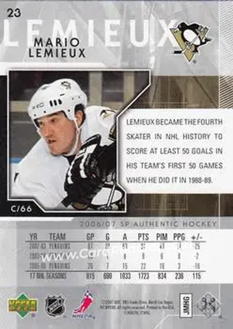 2006-07 SP Authentic #23 - Mario Lemieux - Pittsburgh Penguins - Back