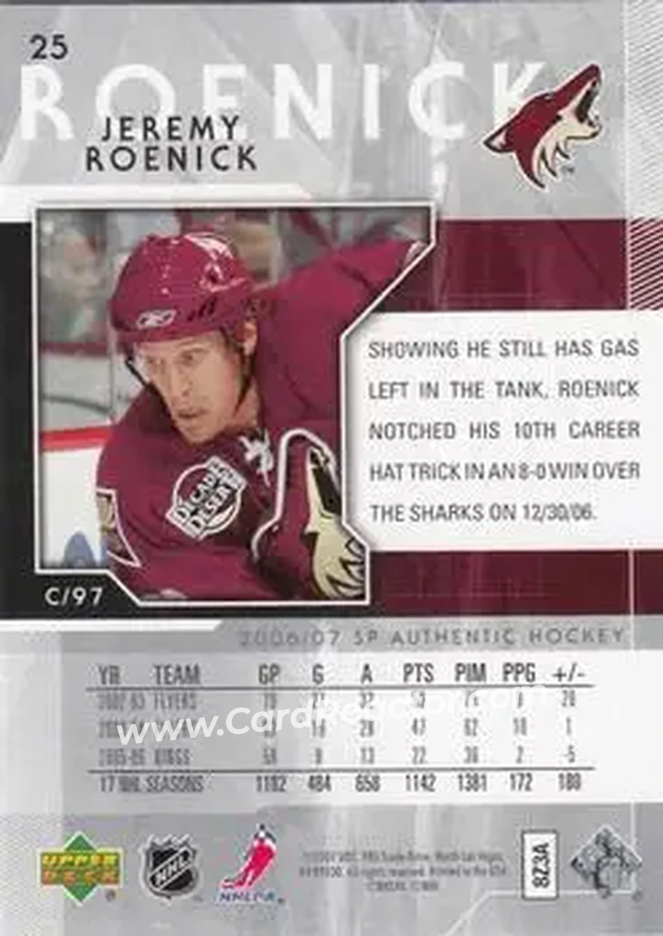 2006-07 SP Authentic #25 - Jeremy Roenick - Phoenix Coyotes - Back