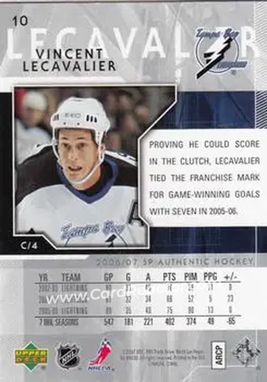 2006-07 SP Authentic #10 - Vincent Lecavalier - Tampa Bay Lightning - Back
