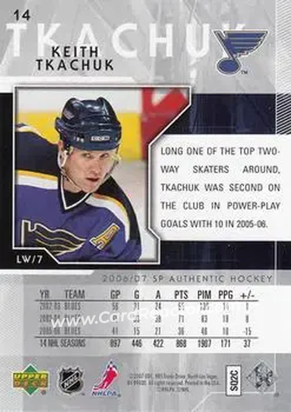 2006-07 SP Authentic #14 - Keith Tkachuk - St. Louis Blues - Back