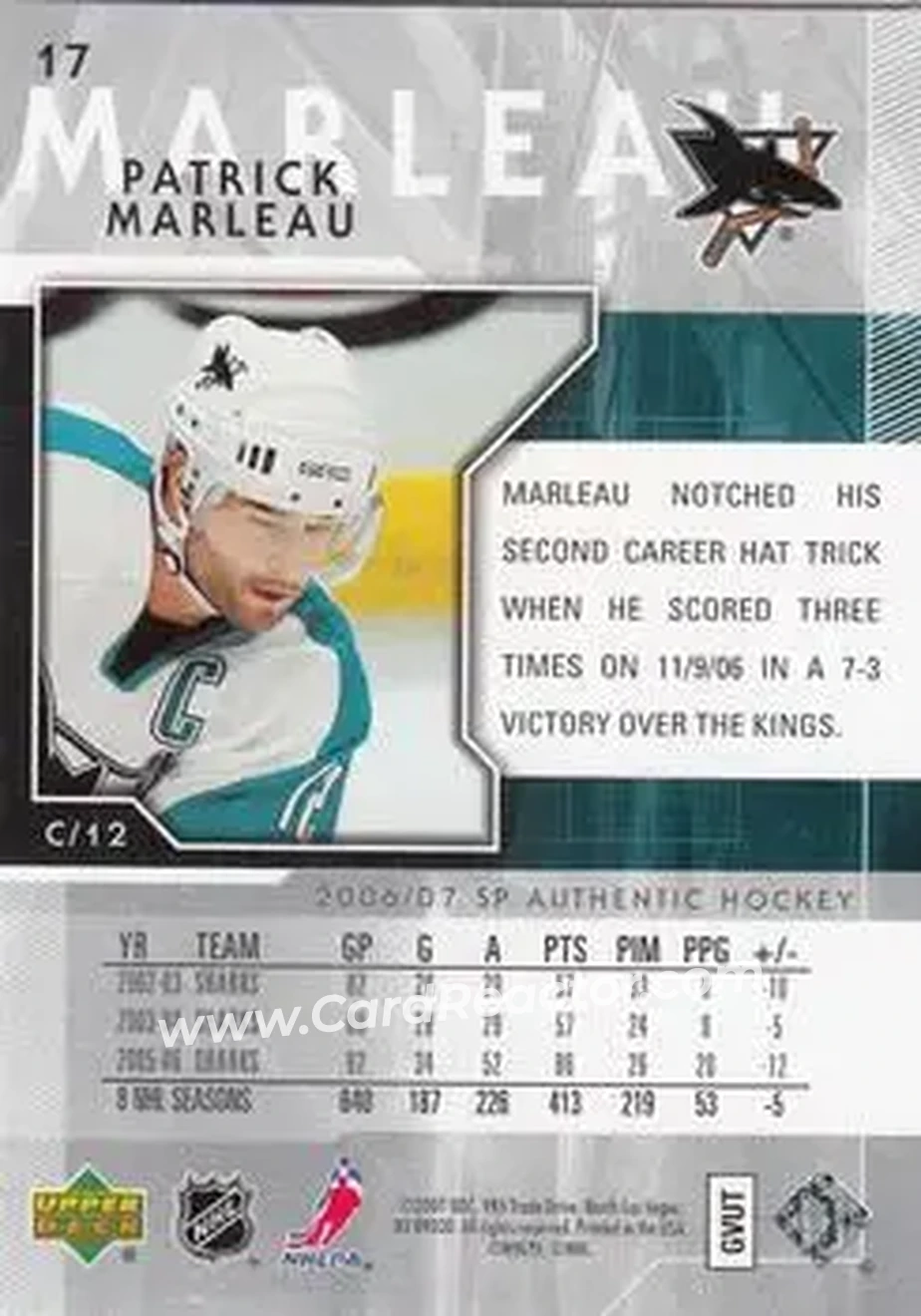 2006-07 SP Authentic #17 - Patrick Marleau - San Jose Sharks - Back