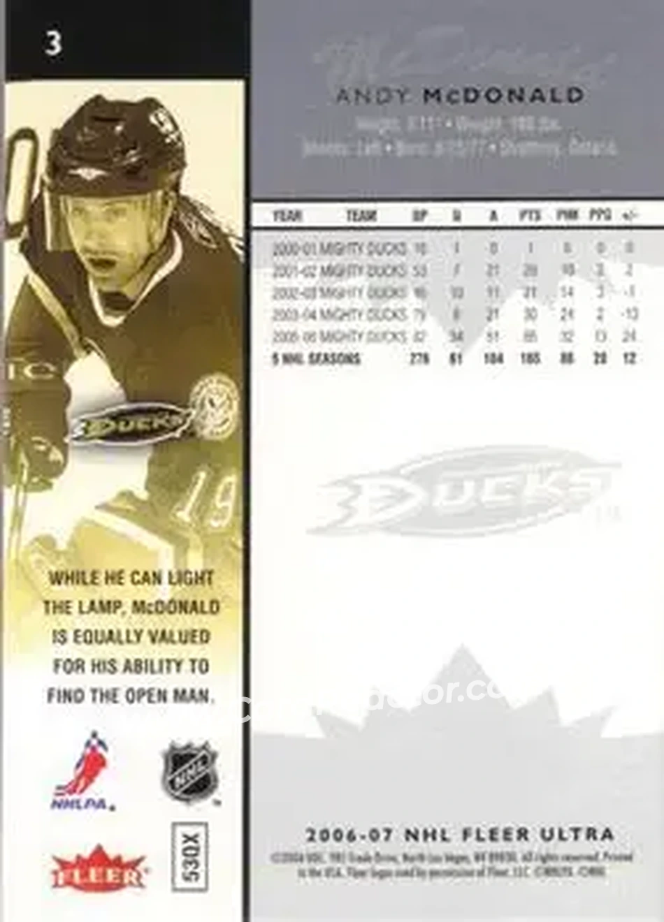 2006-07 Ultra #3 - Andy McDonald - Anaheim Ducks - Back