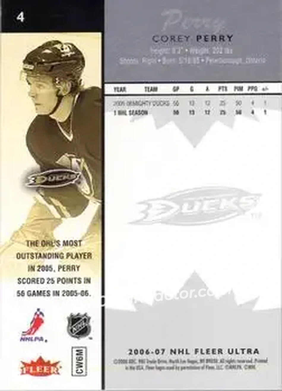 2006-07 Ultra #4 - Corey Perry - Anaheim Ducks - Back