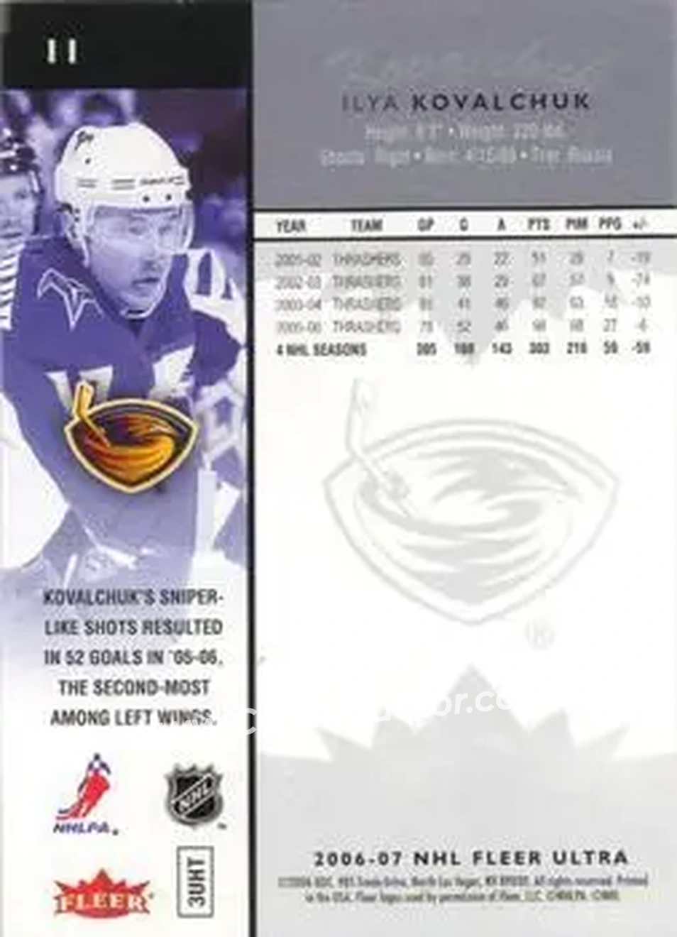 2006-07 Ultra #11 - Ilya Kovalchuk - Atlanta Thrashers - Back