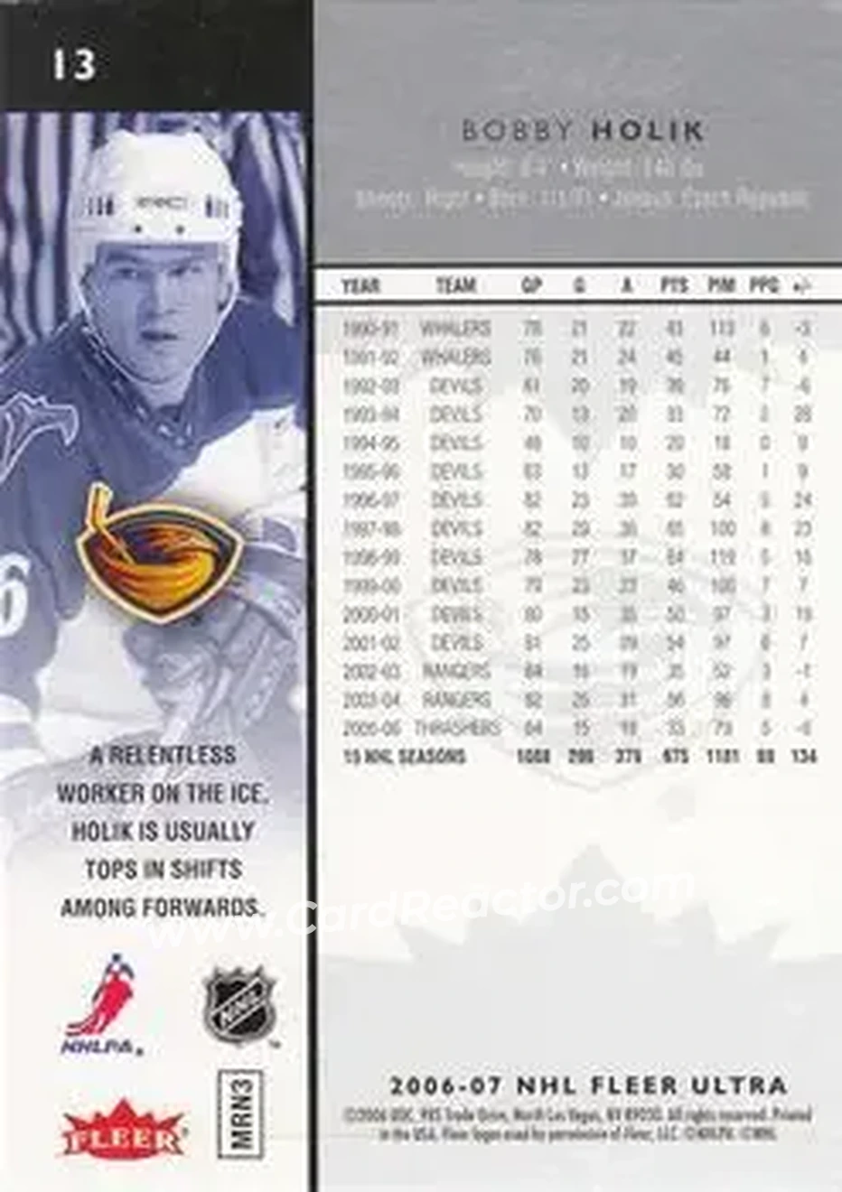 2006-07 Ultra #13 - Bobby Holik - Atlanta Thrashers - Back