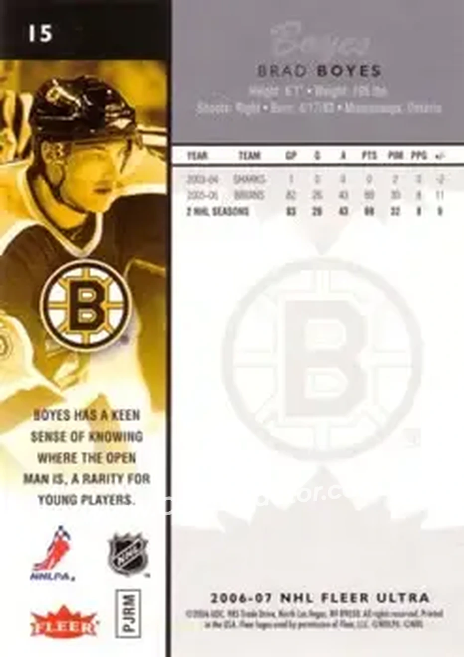 2006-07 Ultra #15 - Brad Boyes - Boston Bruins - Back