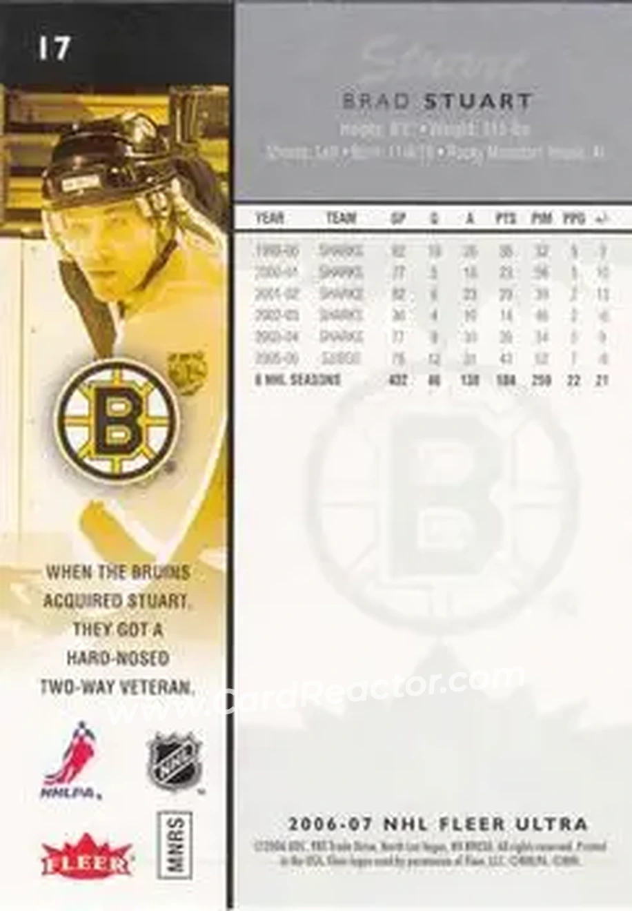 2006-07 Ultra #17 - Brad Stuart - Boston Bruins - Back